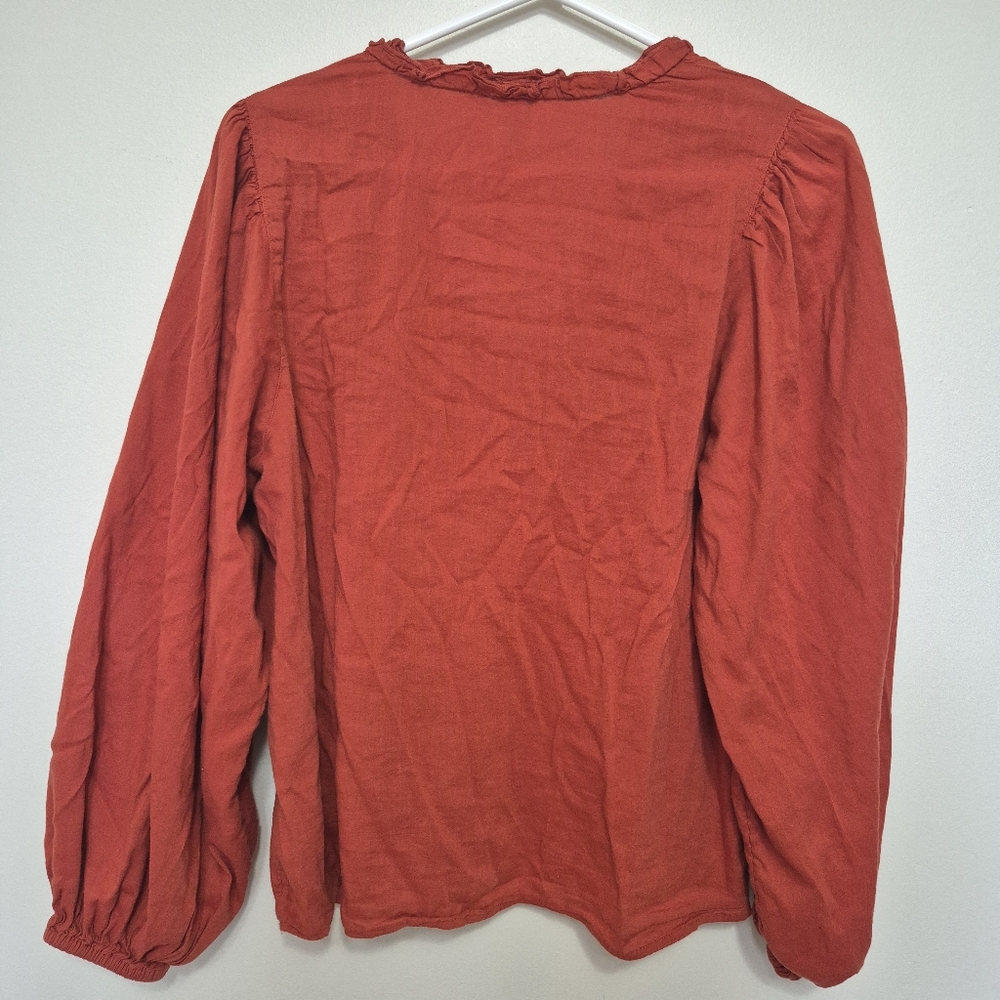 Old Navy Rust Ruffle V-Neck Balloon Sleeve Blouse – Size M - Picture 6 of 6